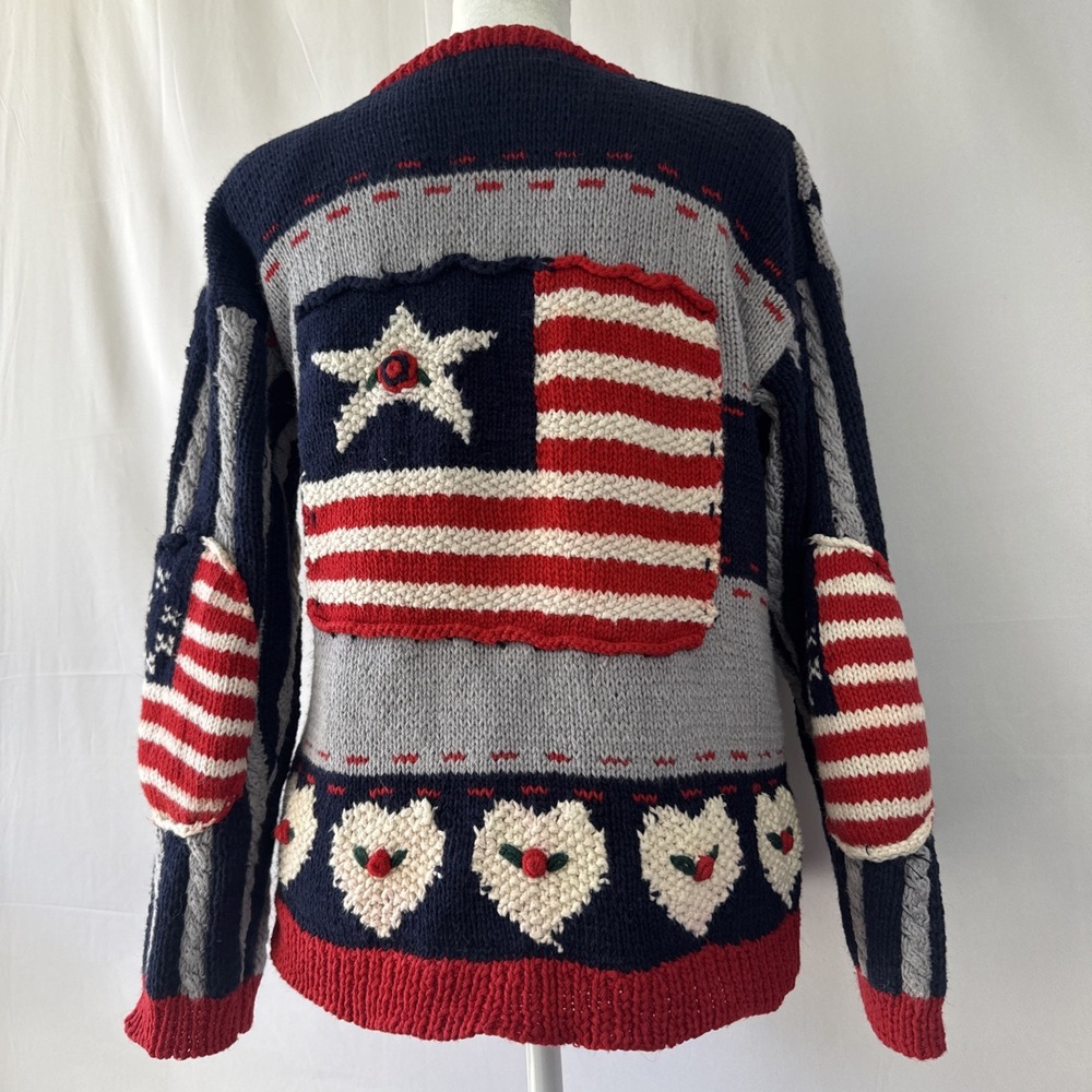 Vintage The Eagles Eye Sweater Women's Medium Hand Knit Wool Cardigan USA 1990s